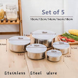 5-Pcs Deluxe Stainless Steel Food Storage Set with Airtight Lids