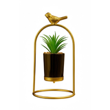 Golden Metal Bird Pot with Ceramic Plant