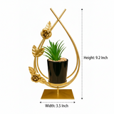 Golden Metal Globe Pot with Artificial Plant