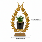 Golden Metal Drop Floral Pot with Artificial Plant & Ceramic Poten