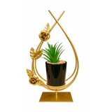 Golden Metal Globe Pot with Artificial Plant