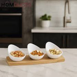 Brilliant 3.5inch Ceramic Dish Set with Bamboo Tray