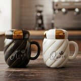 Ceramic Mug with Lid 350 ml 1 Piece Coffee Cup Black