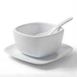 Trifle White Bowl With Saucer And Spoon For Serving Soups