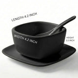 Trifle Black Bowl With Saucer And Spoon For Serving Soups