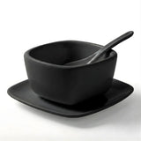 Trifle Black Bowl With Saucer And Spoon For Serving Soups