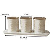 Ceramic 3 Piece Kitchen Spice Set with Tray Super Airtight