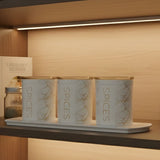 Ceramic 3 Piece Kitchen Spice Set with Tray Super Airtight