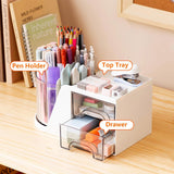 360° Rotating Desk Organizer with Mirror 2 Drawers & 7 Storage Slots