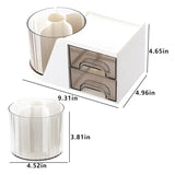360° Rotating Desk Organizer with Mirror 2 Drawers & 7 Storage Slots