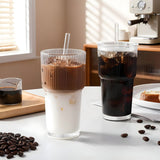 Ribbed Glass Tumbler with Lid & Straw Stylish Drinking Cup