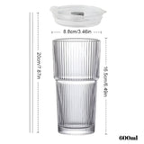 Ribbed Glass Tumbler with Lid & Straw Stylish Drinking Cup