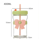 Cute Aesthetic Glass Cup 400ML Flower & Bow Design