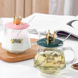 Glass Mug with Crown Lid Premium Drinking Cup