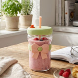 Cute Aesthetic Glass Cup 400ML Flower & Bow Design