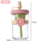 Lovely Cartoon Flower Glass Cup 500ML Drinking Cup