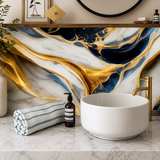 Self Adhesive Black Marble Sheet Blue & Gold Design