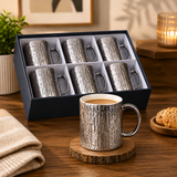 Luxurious Textured Silver Mug Set with Gift Box Big Size