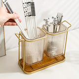 Acrylic Cutlery Holder with Golden Steel Stand Kitchen Utensil Organizer