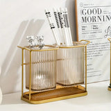 Acrylic Cutlery Holder with Golden Steel Stand Kitchen Utensil Organizer