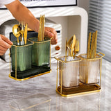 Acrylic Cutlery Holder with Golden Steel Stand Kitchen Utensil Organizer