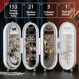 Foldable Jewellry Organizer Box with Mirror | Ear Rings & Necklace Hanging Holder | Jewelry Box Vanity Hanger Stand