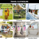 Retractable Portable Clothesline for Travel，Clothing line with 12 Clothes Clips，for Indoor and Outdoor Laundry Drying line