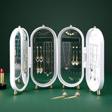 Foldable Jewellry Organizer Box with Mirror | Ear Rings & Necklace Hanging Holder | Jewelry Box Vanity Hanger Stand