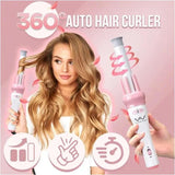 Automatic Hair Curler Ceramic Tourmaline Curling Iron Pink Curler Roller with Accessories and Box - Alif Online