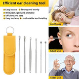Ear Pick 6 pcs with Storage Bag Dig Ear Wax Remover Cleaner Care Portable Travel Kit Cleaner Spoon - Alif Online