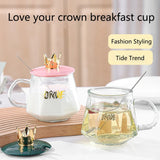 Luxury Crown Glass Mug – 300ml Clear Coffee & Tea Cup with Crown Lid and Stainless Steel Spoon