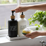 Glass Hand & Dish Soap Dispenser Set With Wooden Base