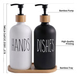 Glass Hand & Dish Soap Dispenser Set With Wooden Base