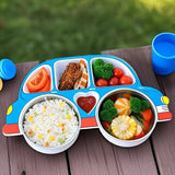 Portion Car Plate with Steel Bowl Kids Meal Set