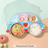 Portion Car Plate with Steel Bowl Kids Meal Set