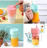 Portable Fruit Juicer with Straw - 6 Blade Rechargeable Blender Juicer with Full Cup 500ML