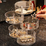 Rotating Jewelry Storage Box Display Stand with Cover Cosmetics Organizer Stand Bracelet Earring Round Plastic Organizer Box Holder 5 Layer - Alif Online