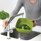 Square Colander Stackable with Easy-Pour Corners and Vertical Handle, Medium, Green