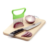 Stainless Steel Onion Needle Tomato Vegetables Slicing Knife Cutting Safe Aid Holder